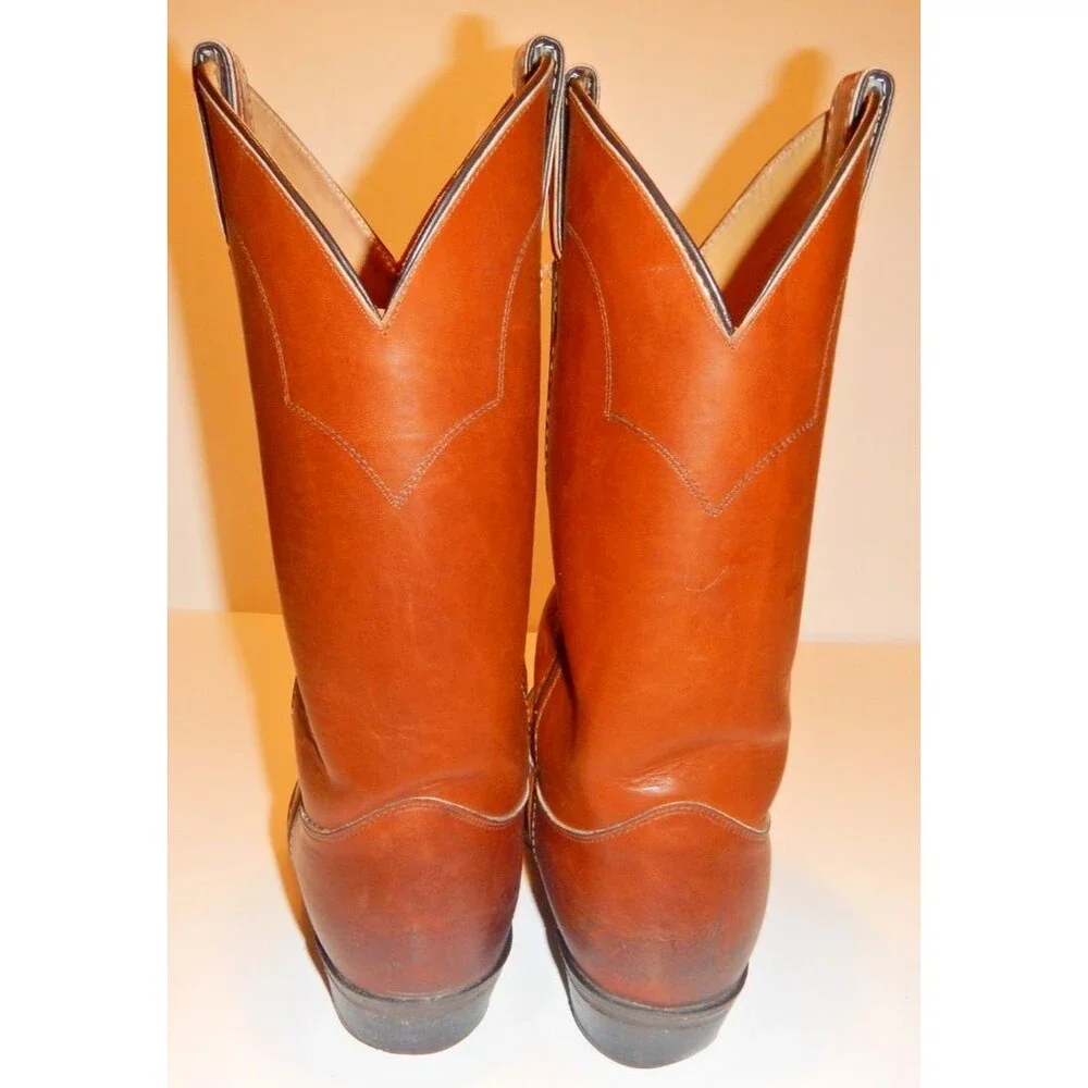 Justin Boots Style 1108 Men's Size 10 Cognac Leather Western Roper Made in USA